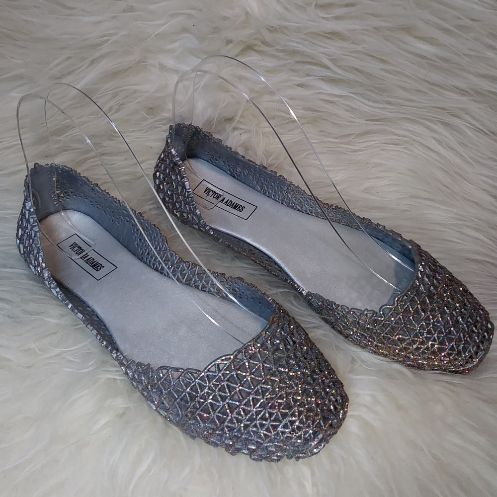 Women Glitter Sparkle Jelly Ballet Flat Shoes Grey